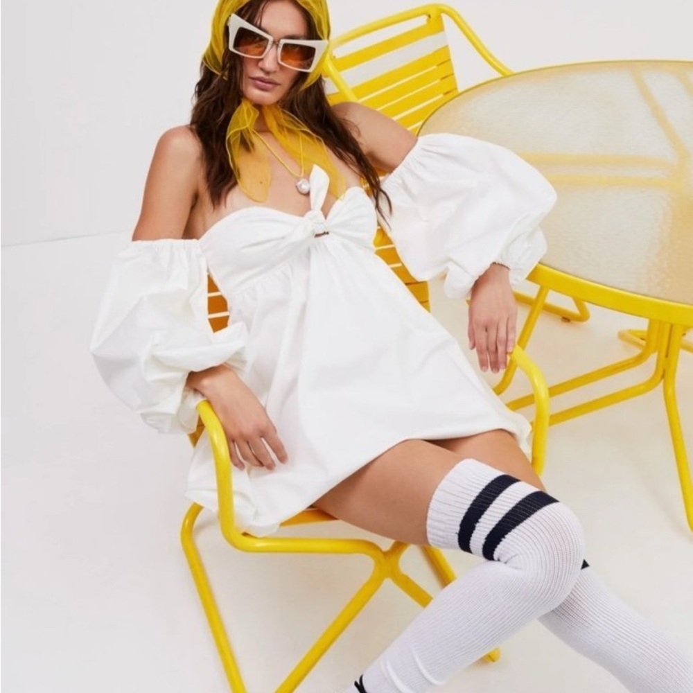 FOR LOVE & LEMONS 🍋 OFFTHE SHOULDER WHITE MINI DRESS